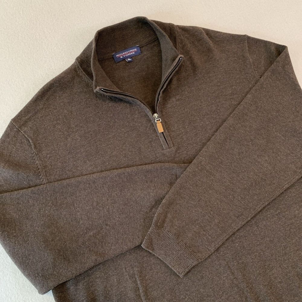 Roundtree & Yorke XL BROWN Long Sleeve‎ 1/4 Zip Pullover Sweater Men's EXCELLENT